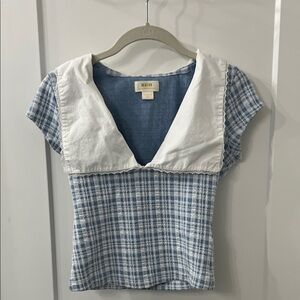 Maeve Blue and White Checkered Blouse